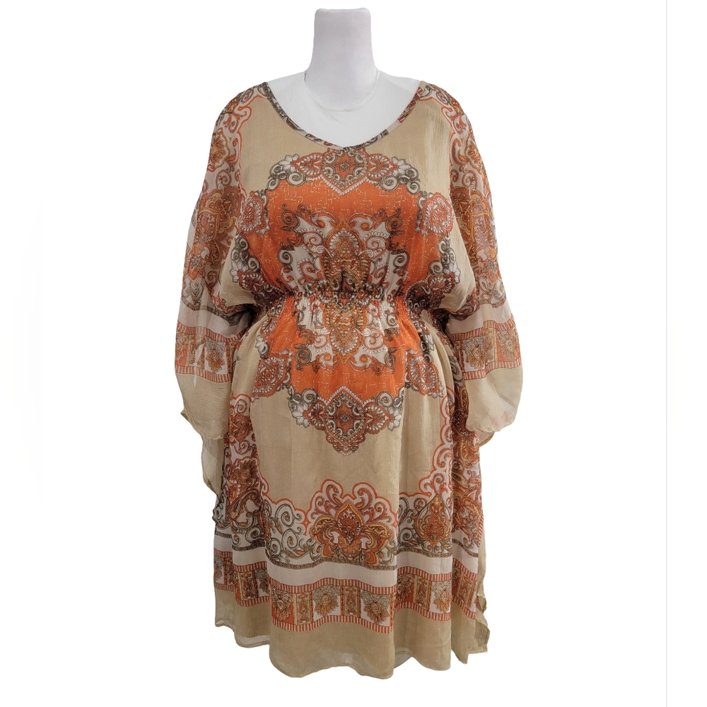 Love by Chesley Womens Size 2X Bohemian Orange Scarf Mini Dress Or Flowy Top